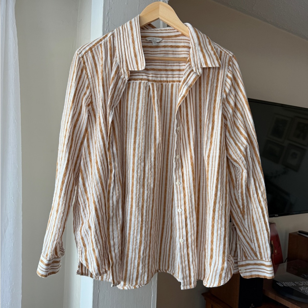 Lucky Brand Cream and Tan Striped Button-Down Shirt